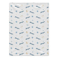 Personalized Blue Star Baby Boy Blanket. Soft watercolor blue stars create a dreamy sky for a custom name on a white background.