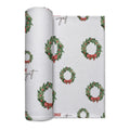 Personalized Christmas wreath swaddle blanket with evergreen branches, red bows and optional baby name