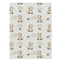 Personalized Cow Baby Blanket. Sweet cows and soft cloud details create a gentle countryside setting for a custom name.