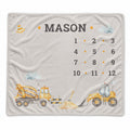 Watercolor Construction Personalized Baby Milestone Blanket
