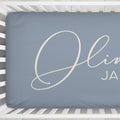 Dusty Blue Elegant Script Personalized Name Crib Sheet