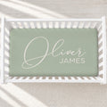 Dusty Sage Elegant Script Personalized Name Crib Sheet