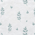 A repeating pattern of muted blue-green leafy stems on a textured off-white background.