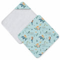 Aqua hooded towel with mermaids, dolphins, turtles, narwhals, fish, shells, and the name Anna Catherine.