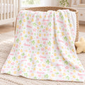 Personalized Pastel Star Baby Blanket. Watercolor stars in soft pink, yellow, and green surround a custom name on a white background.