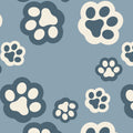 A repeating pattern of stylized paw prints in dark blue-gray and cream on a muted blue background.