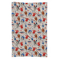 A baby swaddle blanket featuring a repeating cartoon pattern of football players, referees, footballs, stars, and the text 'HENRY the dumbass' on a light beige background.