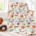 Personalized sports blanket featuring basketball, baseball, soccer, golf, volleyball, football, tennis and with name Cooper on it