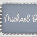 Dusty Blue Playful Script Personalized Name Crib Sheet