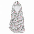 White hooded towel featuring blush pink roses, sage green leaves, pink berry accents, and the name Elizabeth Rose.
