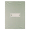 A personalized dog blanket featuring a green and white gingham checkered pattern, featuring a central cream-colored label with two dark green paw prints.
