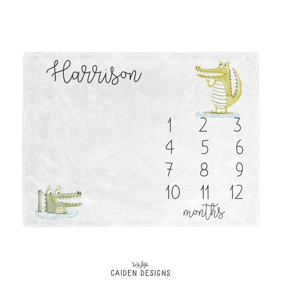 'Gator' Alligator Personalized Baby Milestone Blanket