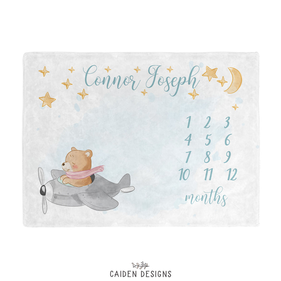 Flying Bear Personalized Baby Milestone Blanket
