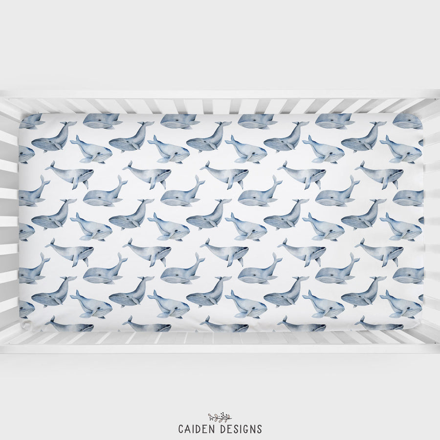 Blue Whales Personalized Crib Sheet