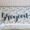 Blue Watercolor Whales Personalized Crib Sheet