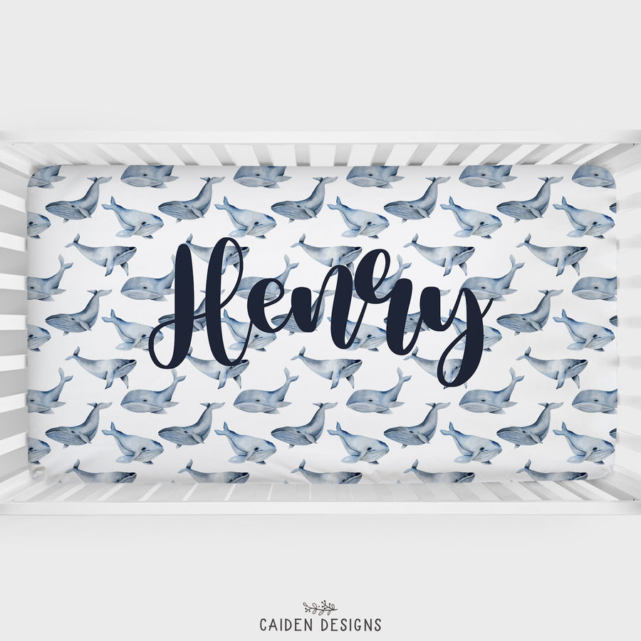 Blue Whales Personalized Crib Sheet