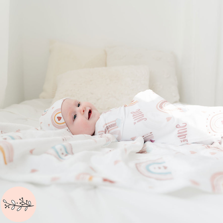 Boho Rainbow Personalized Baby Swaddle Blanket