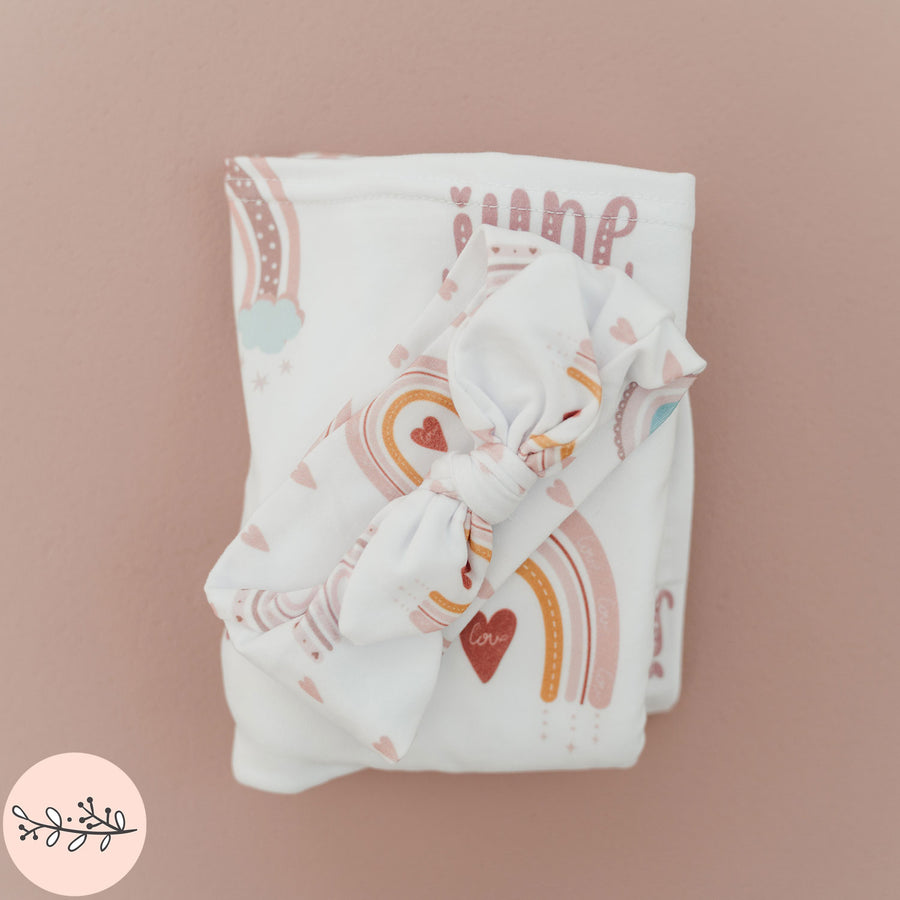 Boho Rainbow Personalized Baby Swaddle Blanket