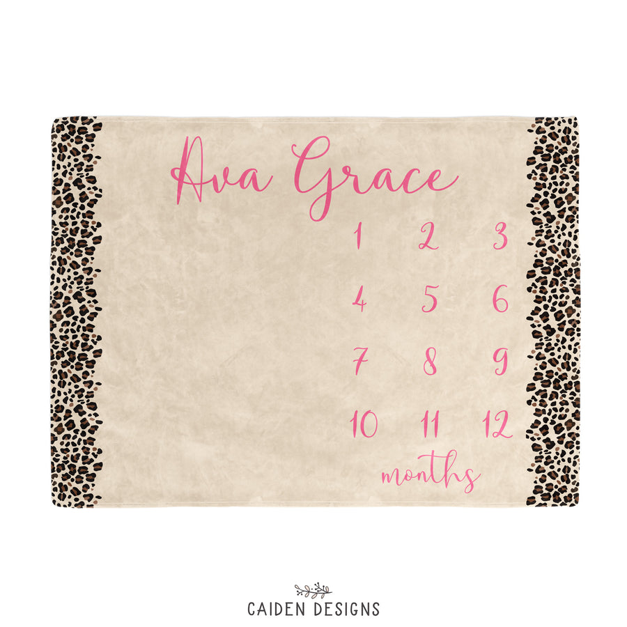 Brown Leopard Print Personalized Baby Milestone Blanket