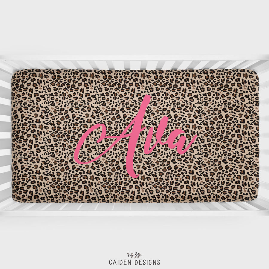 Brown Leopard Print Personalized Crib Sheet