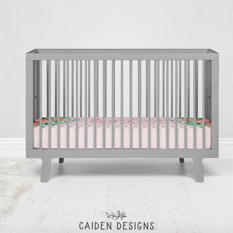 Peonies Personalized Name Crib Sheet