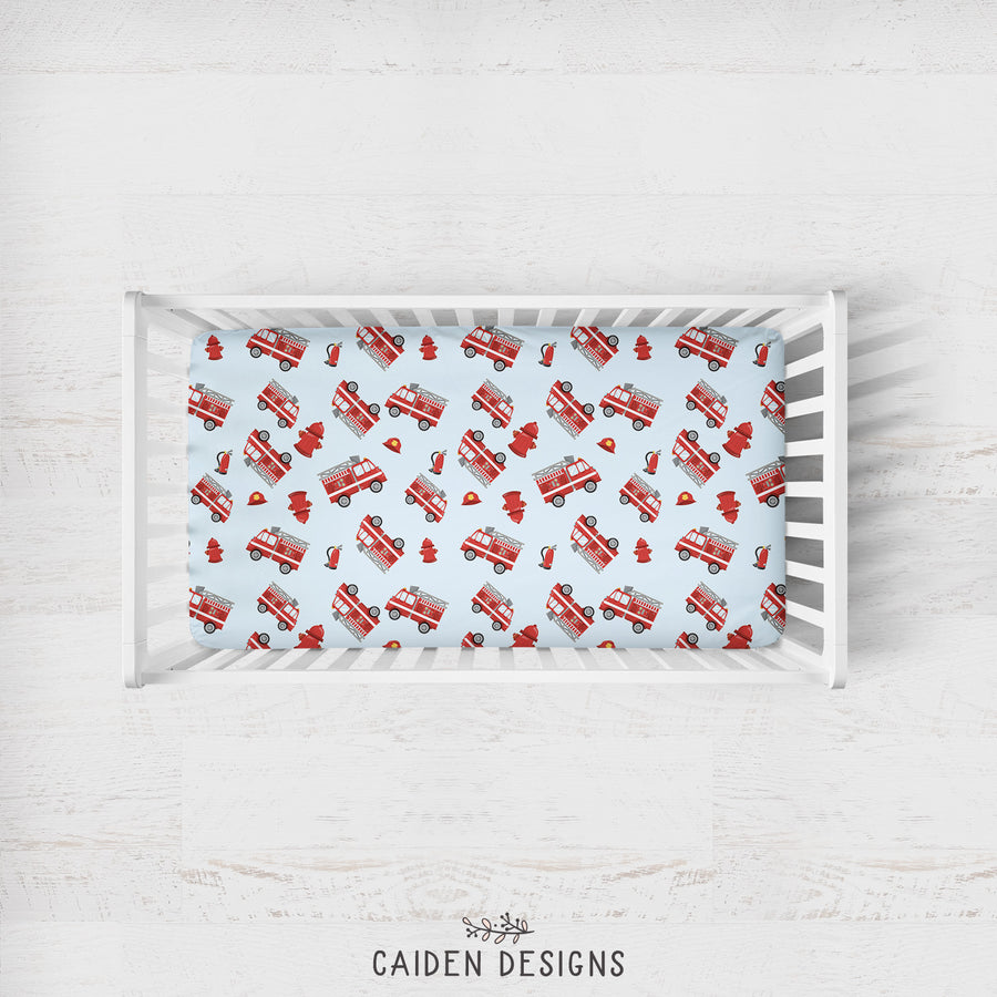 Fire Trucks Personalized Crib Sheet