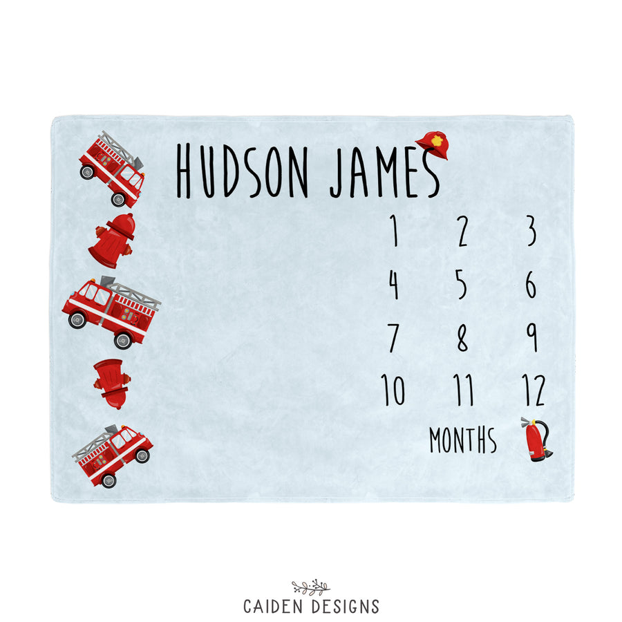 Fire Trucks Personalized Baby Milestone Blanket