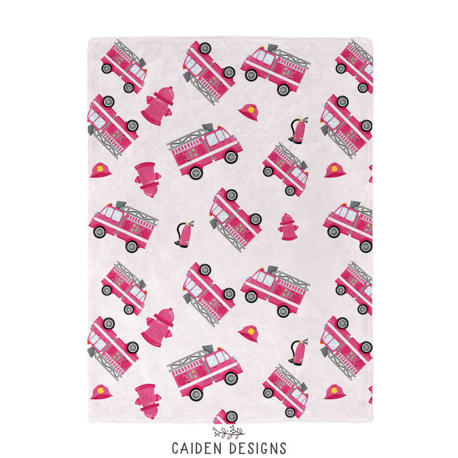 Pink Firetrucks Personalized Blanket
