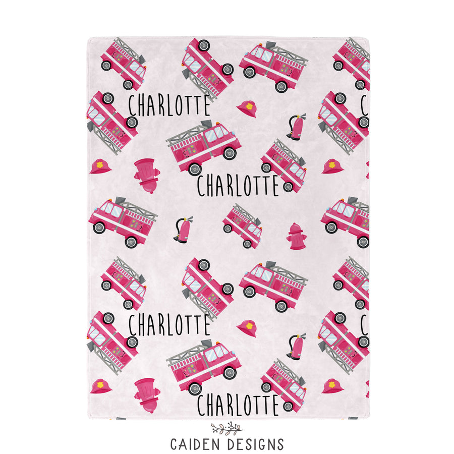 Pink Firetrucks Personalized Blanket