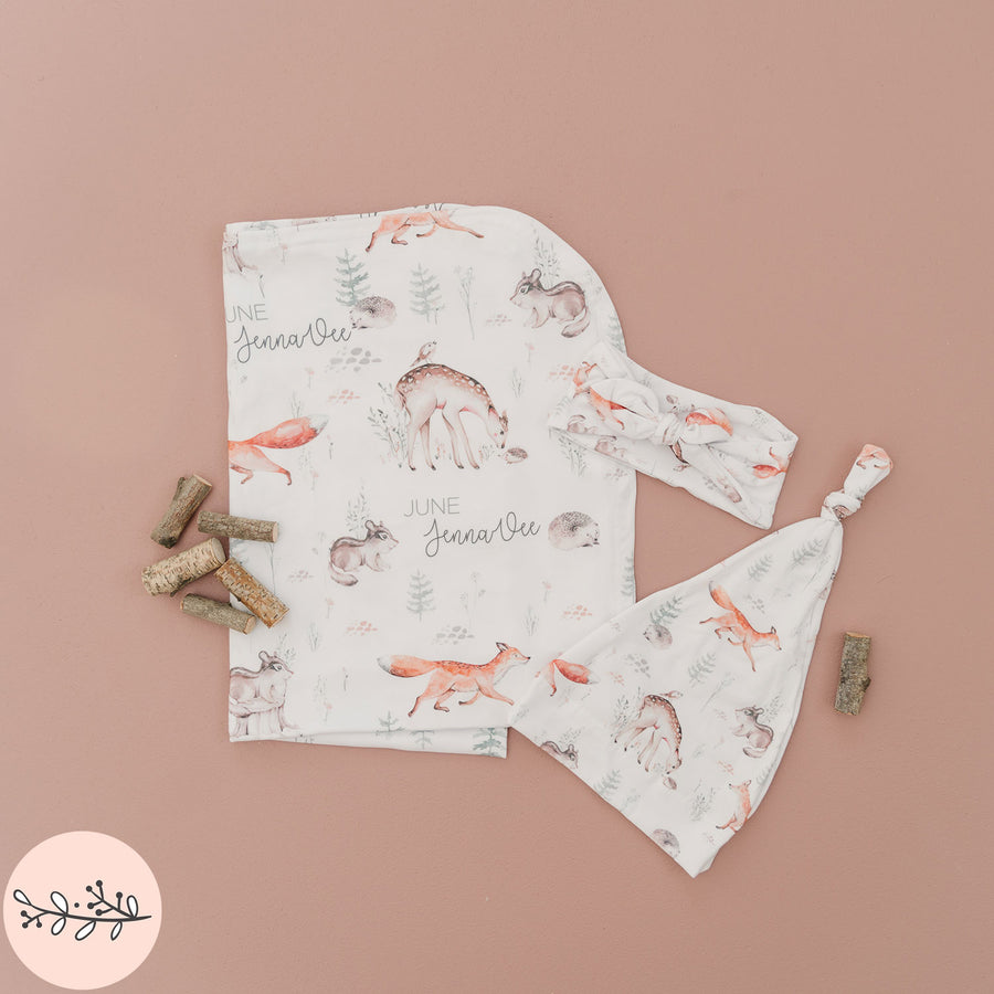 Woodland Animals Personalized Baby Swaddle Blanket