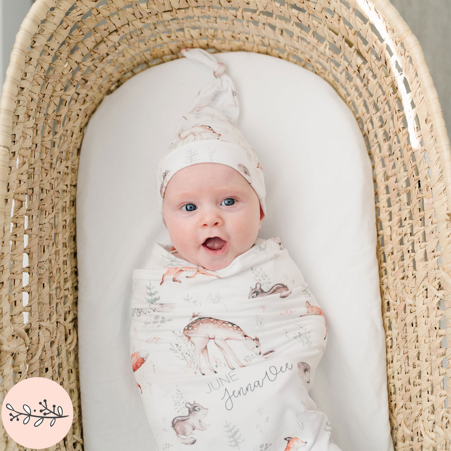 Woodland Animals Personalized Baby Swaddle Blanket
