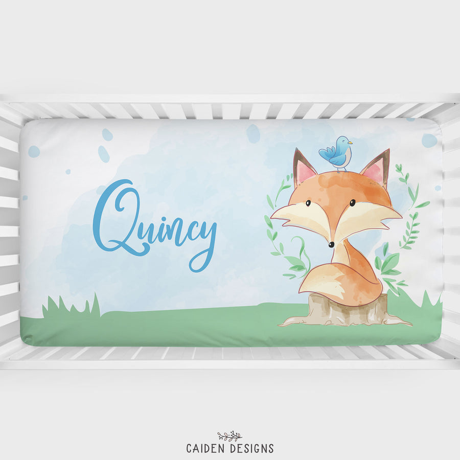 Fox Baby Boy Personalized Crib Sheet