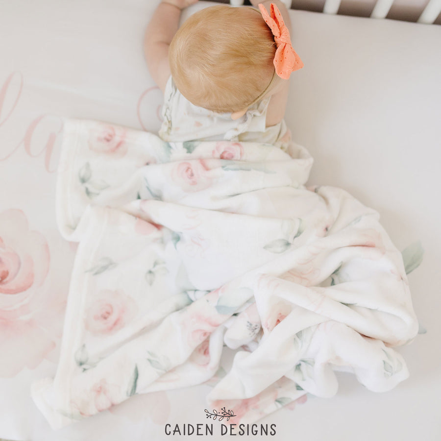 Gentle Watercolor Flowers Personalized Baby Blanket