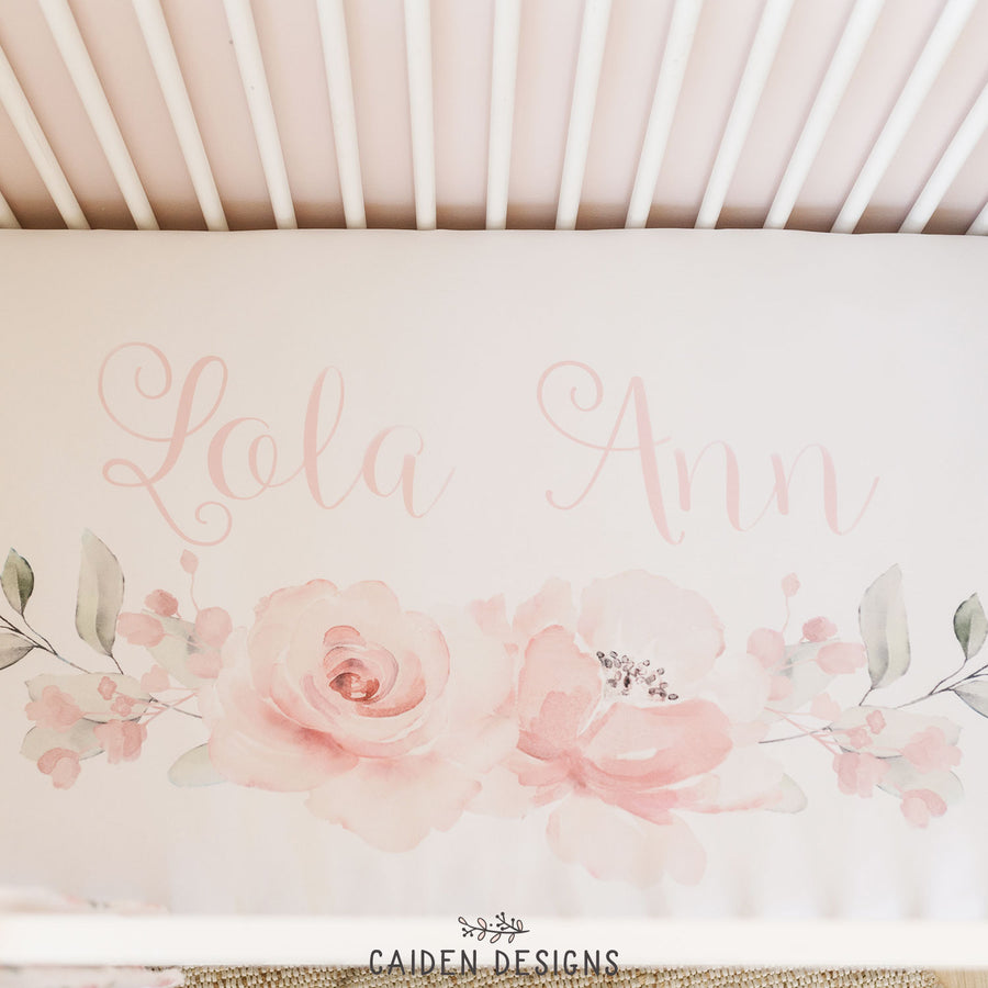 Gentle Watercolor Flowers Personalized Crib Sheet