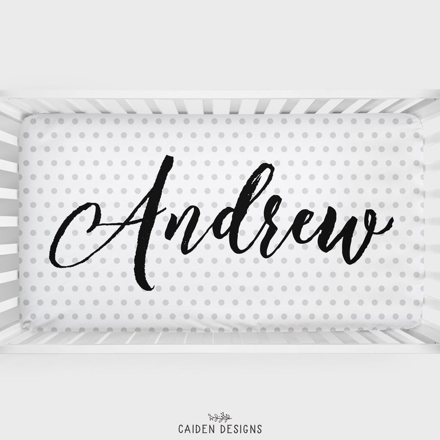 Grey Polka Dots Personalized Crib Sheet