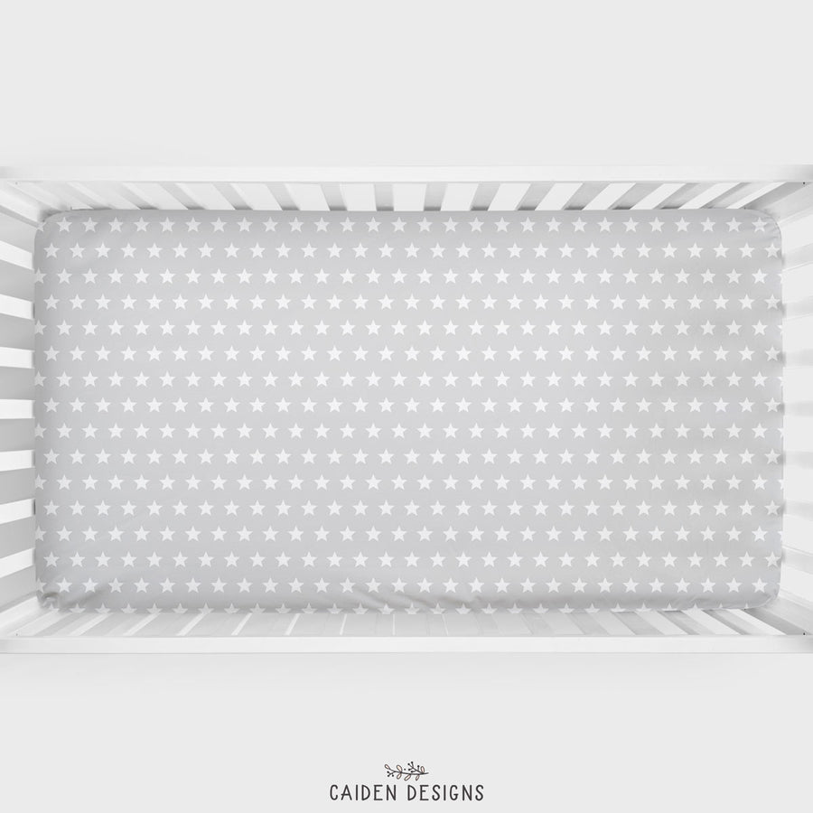 Grey Stars Personalized Crib Sheet