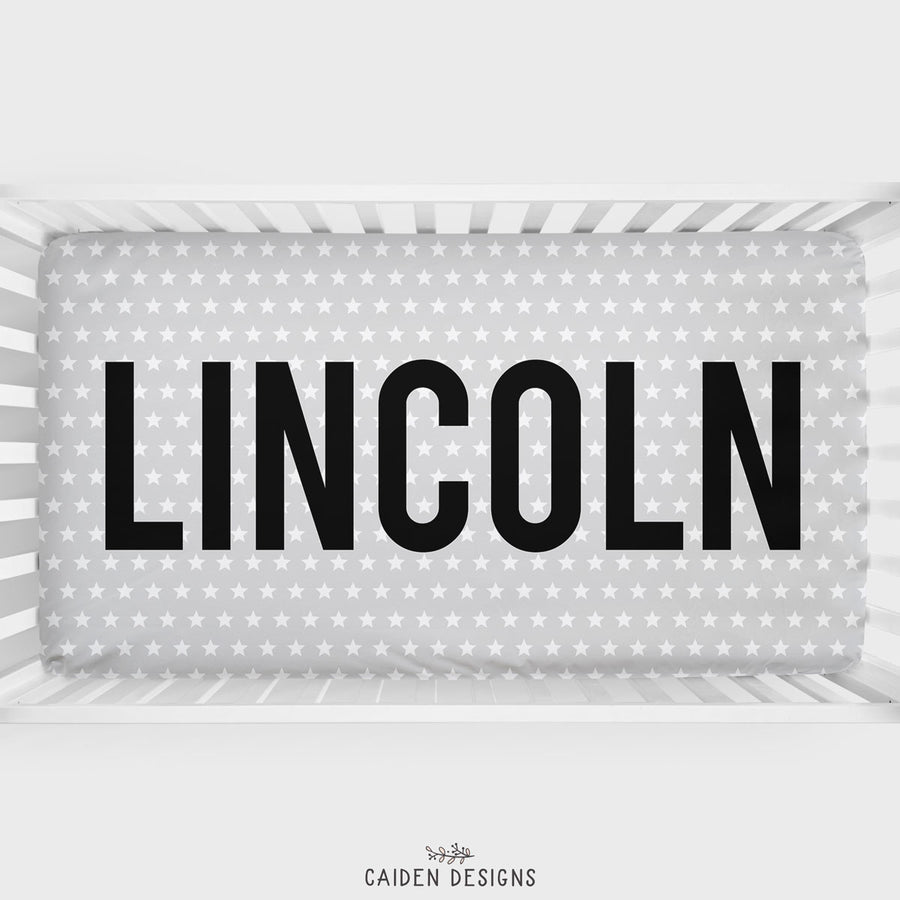 Grey Stars Personalized Crib Sheet
