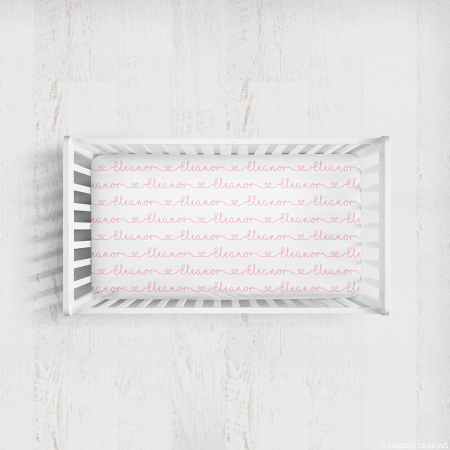 Heart Personalized Name Crib Sheet
