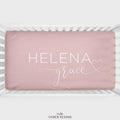 Dusty Pink Heart Script Personalized Crib Sheet