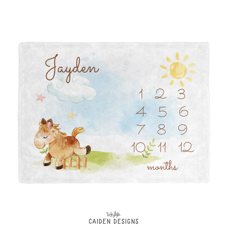 Horse Personalized Baby Milestone Blanket