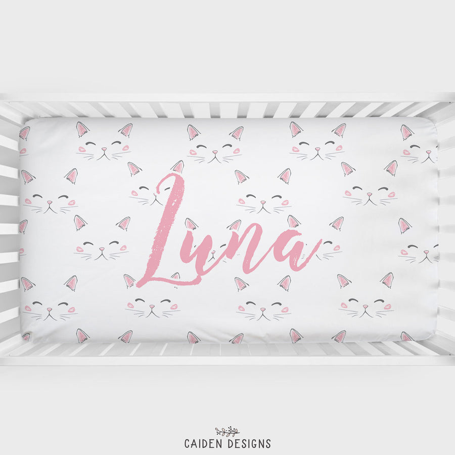Kitty Face Personalized Crib Sheet