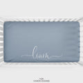 Dusty Blue Script Personalized Crib Sheet