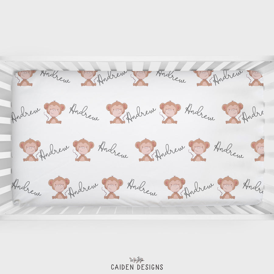 Monkey Personalized Crib Sheet