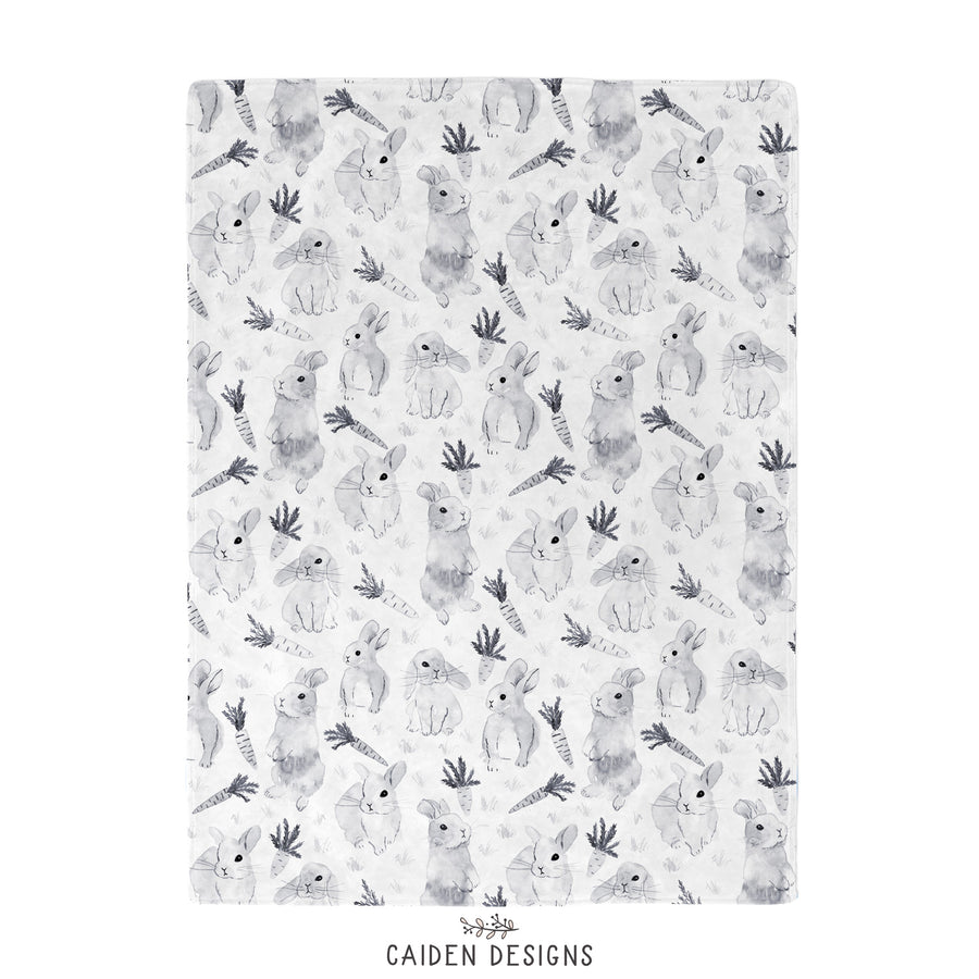Monochrome Watercolor Bunny Baby Blanket
