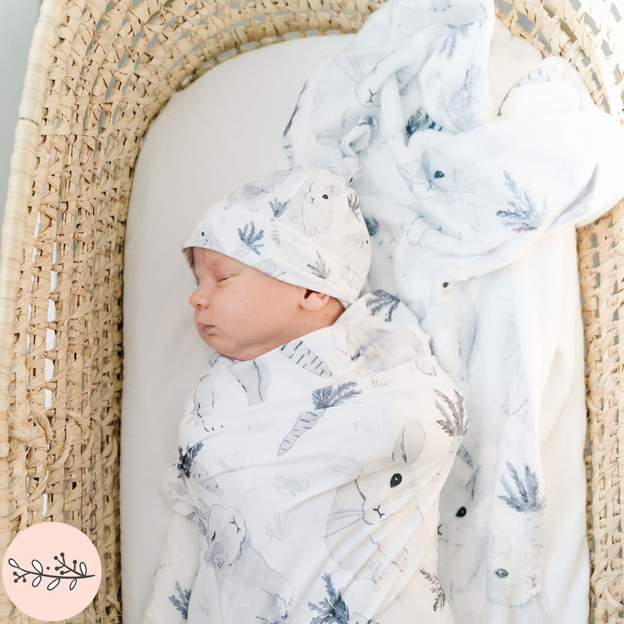 Monochrome Watercolor Bunny Baby Swaddle Blanket