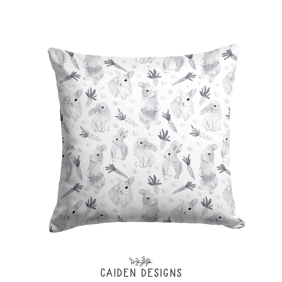Monochrome Watercolor Bunny Nursery Pillow