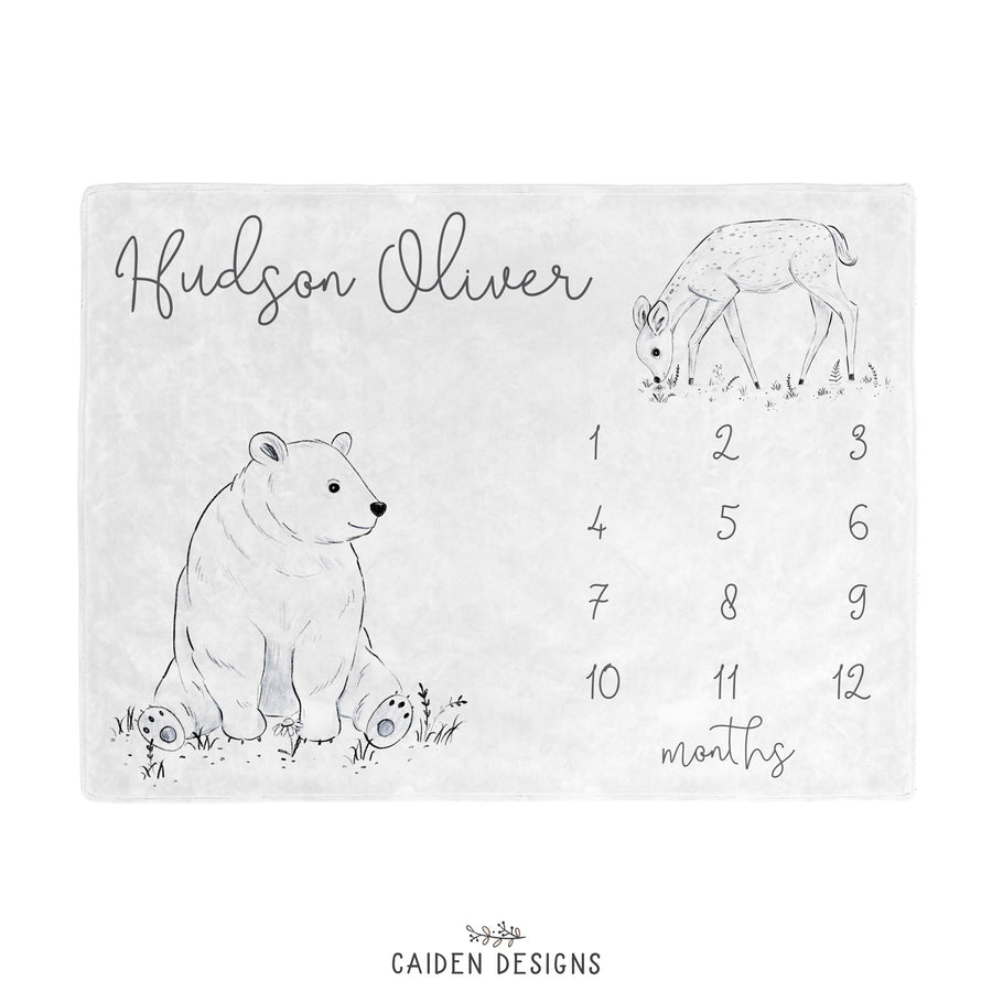 Watercolor Woodland Personalized Baby Milestone Blanket