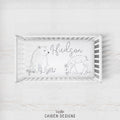 Monochrome Watercolor Woodland Personalized Crib Sheet