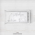 Monochrome Watercolor Woodland Personalized Crib Sheet