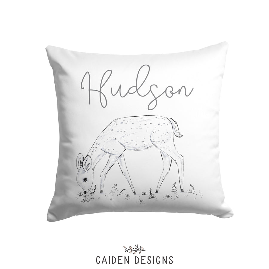 Monochrome Watercolor Deer Personalized Pillow